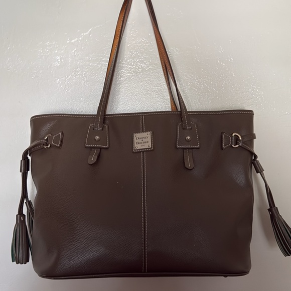 Dooney & Bourke Davis Leather Tote Bag Olive Green Zipper Preowned - Picture 2 of 16